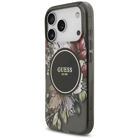 Guess IML Flowers Electro Pearl Strap MagSafe - Etui iPhone 17 Pro (czarny)