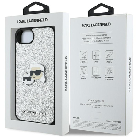 Karl Lagerfeld Fixed Glitter Karl & Choupette Heads Metal Pin - Etui do iPhone 16e (srebrny)