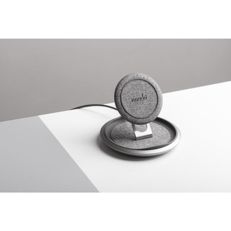 Moshi Lounge Q Wireless Charging Stand – Bezprzewodowa ładowarka indukcyjna Qi do iPhone i Android 15W (Nordic Gray)