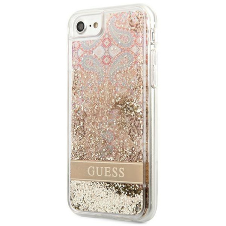 Guess Liquid Glitter Paisley - Etui iPhone SE 2022 / SE 2020 / 8 / 7 (Gold)
