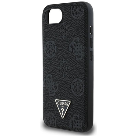Guess Grained Hot Stamp Peony Triangle Logo MagSafe - Etui do iPhone 16e (czarny)