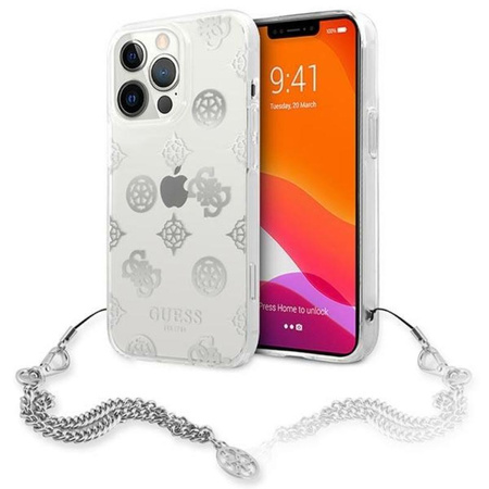 Guess Peony Chain Handle - Etui iPhone 13 Pro (srebrny)