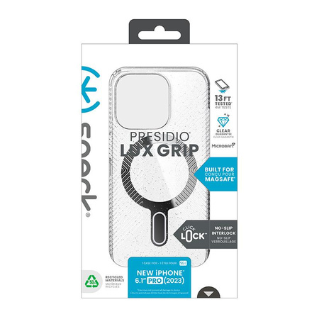 Speck Presidio Lux Grip ClickLock & Magsafe - Etui iPhone 15 Pro (Clear / Chrome Finish / Serene Silver)