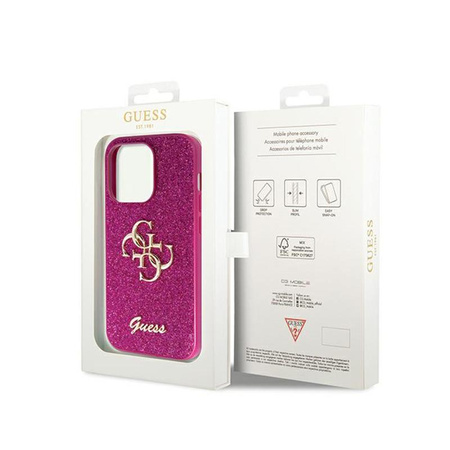 Guess Glitter Script Big 4G - Etui iPhone 15 Pro (fioletowy)