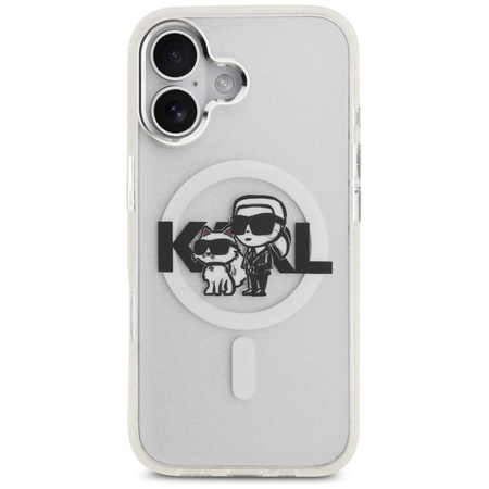Karl Lagerfeld IML Glitter Karl & Choupette Sketch Logo MagSafe - Etui iPhone 17 (przezroczysty)