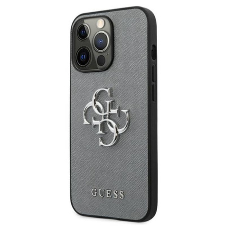 Guess Saffiano 4G Big Silver Logo - Etui iPhone 13 Pro (szary)