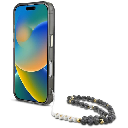 Guess Palm Trees Triangle Pearl Strap MagSafe - Etui do iPhone 16 (czarny)