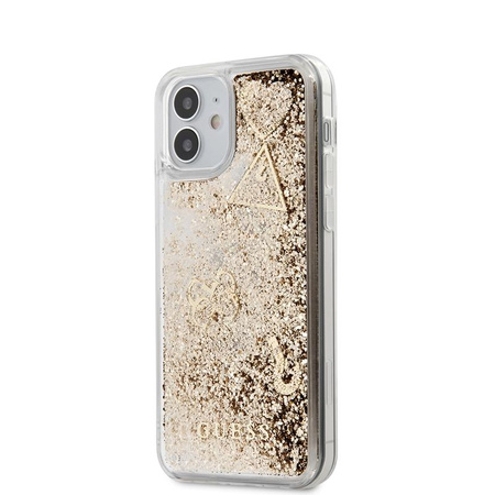 Guess Liquid Glitter Charms - Etui iPhone 12 Mini (złoty)