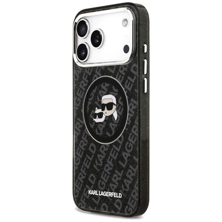 Karl Lagerfeld IML Glitter Karl & Choupette Heads Logo MagSafe - Etui iPhone 17 Pro Max (czarny)