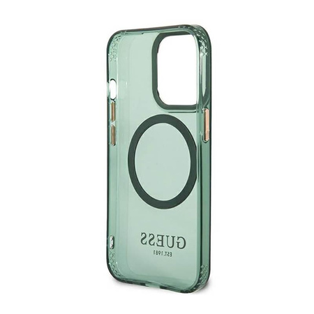 Guess Gold Outline Translucent MagSafe - Etui iPhone 13 Pro Max (zielony)