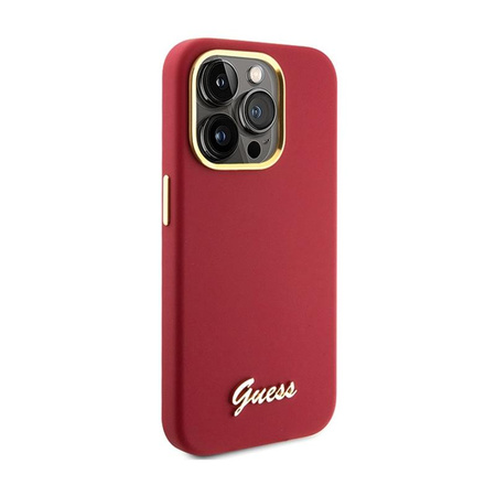 Guess Silicone Script Metal Logo & Frame - Etui iPhone 15 Pro Max (magenta)