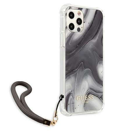 Guess Marble with cord - Etui iPhone 12 / iPhone 12 Pro (szary)