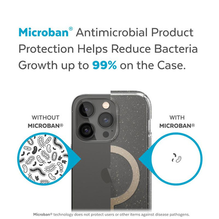 Speck Presidio Perfect-Clear with Glitter + MagSafe - Etui iPhone 14 Pro z powłoką MICROBAN (Clear / Gold Glitter)