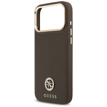 Guess Grained Strass Logo MagSafe - Etui iPhone 17 Pro Max (brązowy)