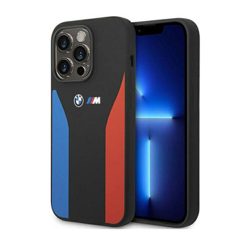 BMW Silicone Blue&Red Stripes M Collection - Etui iPhone 14 Pro (czarny)