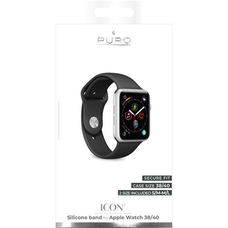 PURO ICON - Elastyczny pasek sportowy do Apple Watch 38/40/41 mm (S/M & M/L) (czarny)