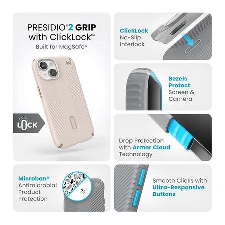 Speck Presidio2 Grip ClickLock & MagSafe - Etui iPhone 16e / iPhone 15 / iPhone 14 / iPhone 13 (Bleached Bone / Heirloom Gold / Hazel Brown)