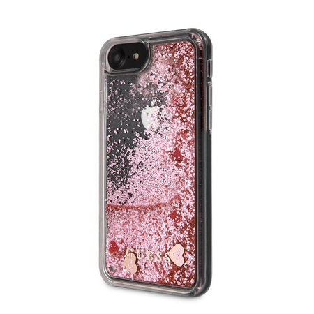Guess Liquid Glitter Hearts - Etui iPhone SE 2020 / 8 / 7 (różowy/czerwony)