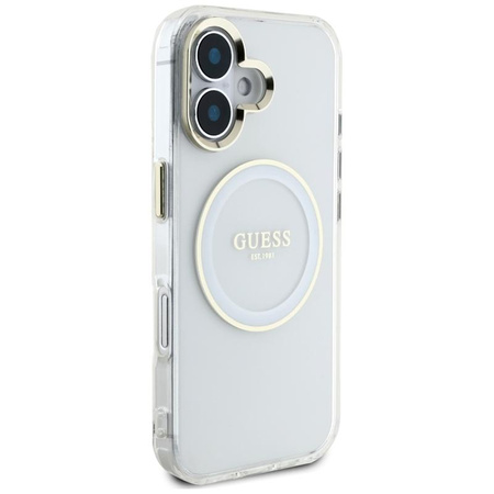 Guess IML Metal Colored Circle Classic Logo MagSafe - Etui do iPhone 16 (biały)