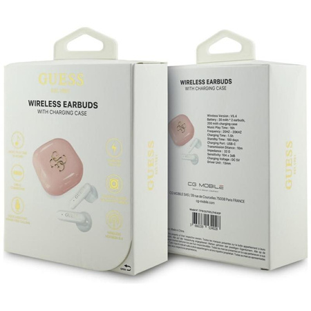 Guess 4G Metal Logo - Słuchawki Bluetooth TWS + etui ładujące (różowy)