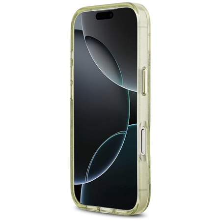 Guess IML Glitter Flowers Triangle MagSafe - Etui iPhone 17 Pro (zielony)