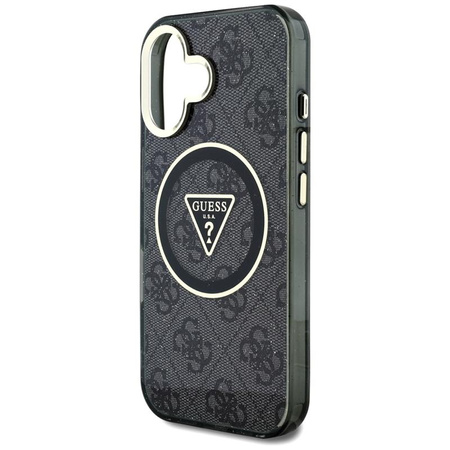 Guess IML Metal Glitter 4G Circle Triangle MagSafe - Etui do iPhone 16 (czarny)