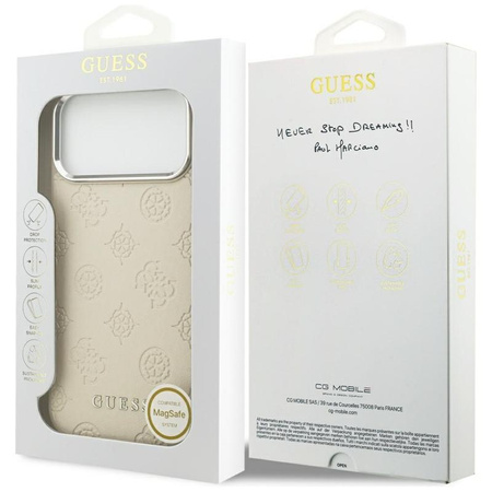 Guess Peony Hot Stamp Script MagSafe - Etui iPhone 17 Pro Max (beżowy)