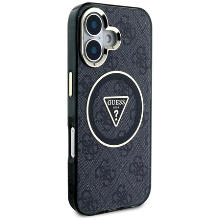 Guess IML Metal Glitter 4G Circle Triangle MagSafe - Etui do iPhone 16 (czarny)