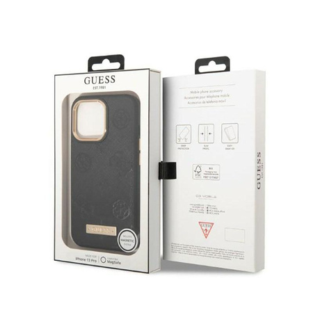 Guess Peony Logo Plate MagSafe - Etui iPhone 13 Pro (czarny)