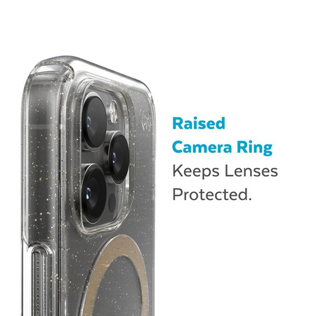 Speck Presidio Perfect-Clear with Glitter + MagSafe - Etui iPhone 14 Pro z powłoką MICROBAN (Clear / Gold Glitter)