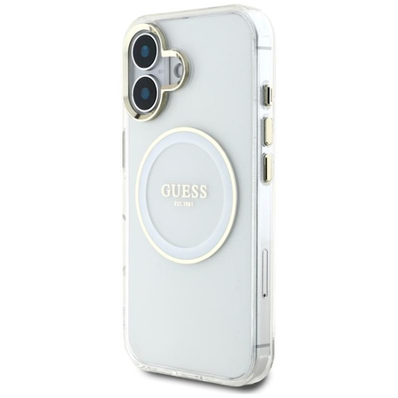 Guess IML Metal Colored Circle Classic Logo MagSafe - Etui do iPhone 16 (biały)