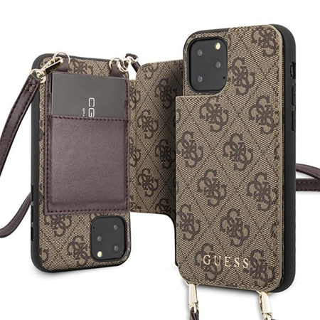 Guess 4G Crossbody - Etui z kieszeniami na karty i odpinaną smyczką iPhone 11 Pro (Brown)