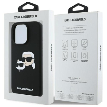 Karl Lagerfeld Silicone Double Heads Print MagSafe - Etui iPhone 16 Pro (czarny)