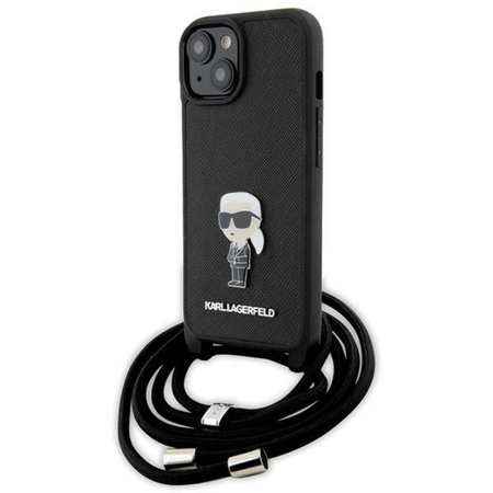 Karl Lagerfeld Crossbody Saffiano Monogram Ikonik Metal Pin - Etui iPhone 15 (czarny)