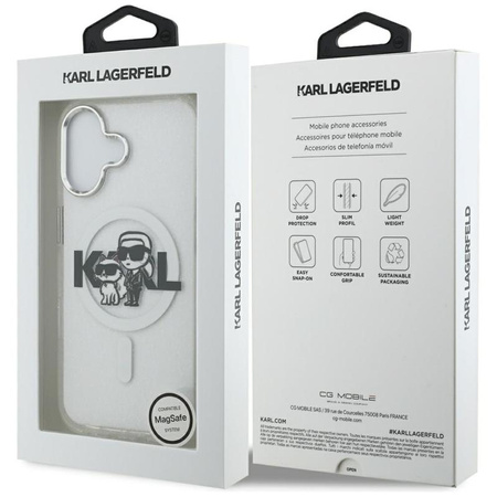 Karl Lagerfeld IML Glitter Karl & Choupette Sketch Logo MagSafe - Etui iPhone 17 (przezroczysty)