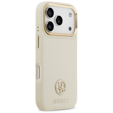 Guess Grained Strass Logo MagSafe - Etui iPhone 17 Pro (beżowy)