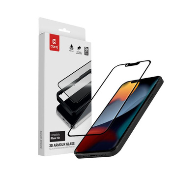 Crong 3D Armour Glass - Szkło hartowane iPhone 16e / iPhone 14 / iPhone 13 / iPhone 13 Pro + ramka instalacyjna