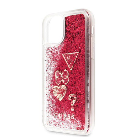 Guess Liquid Glitter Hearts - Etui iPhone 11 Pro (malinowy)