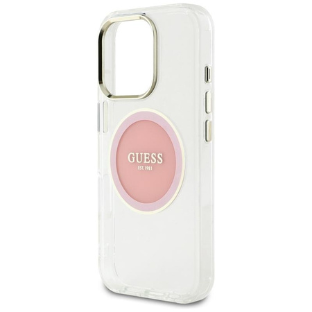 Guess IML Metal Colored Circle Classic Logo MagSafe - Etui do iPhone 16 Pro (różowy)
