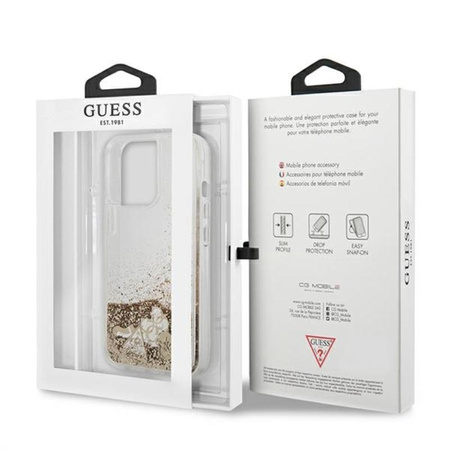 Guess Liquid Glitter Charms - Etui iPhone 13 Pro (złoty)