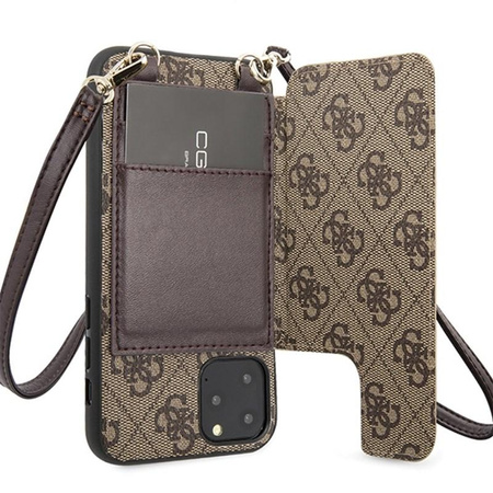 Guess 4G Crossbody - Etui z kieszeniami na karty i odpinaną smyczką iPhone 11 Pro (Brown)