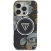 Guess Glitter Flowers Triangle Buttons MagSafe - Etui do iPhone 16 Pro (czarny)