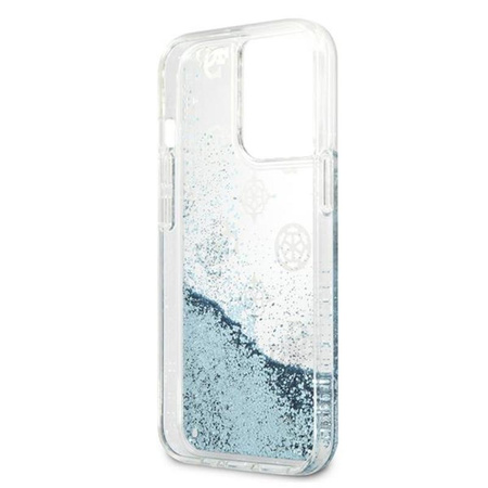 Guess Peony Liquid Glitter - Etui iPhone 13 Pro (niebieski)
