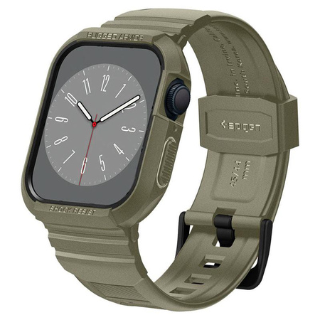 Spigen Rugged Armor Pro - Pasek z obudową do Apple Watch 44/45 mm (Vintage Khaki)