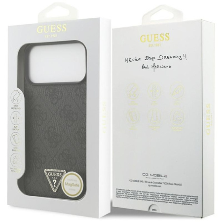 Guess Leather 4G Triangle Strass MagSafe - Etui iPhone 17 Pro Max (czarny)