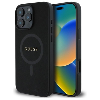 Guess Saffiano Classic Logo MagSafe - Etui iPhone 16 Pro Max (czarny)