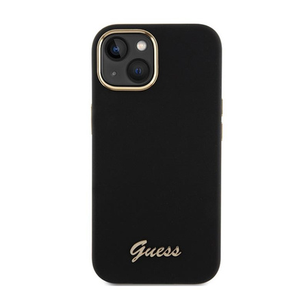 Guess Silicone Script Metal Logo & Frame - Etui iPhone 15 (czarny)