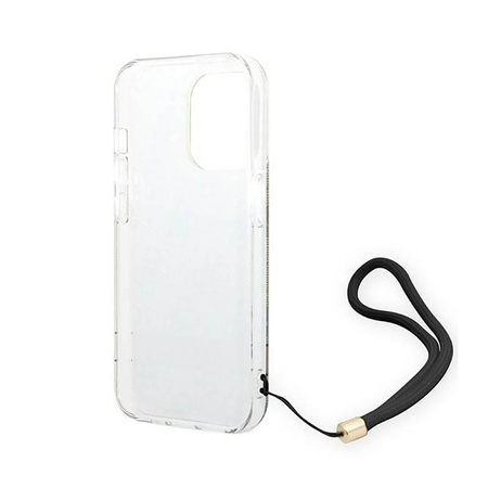 Guess 4G Print Cord - Etui ze smyczką iPhone 14 Pro (brązowy)