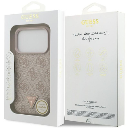 Guess Leather 4G Triangle Strass MagSafe - Etui iPhone 17 Pro (różowy)