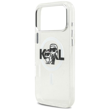 Karl Lagerfeld IML Glitter Karl & Choupette Sketch Logo MagSafe - Etui iPhone 17 Pro Max (przezroczysty)
